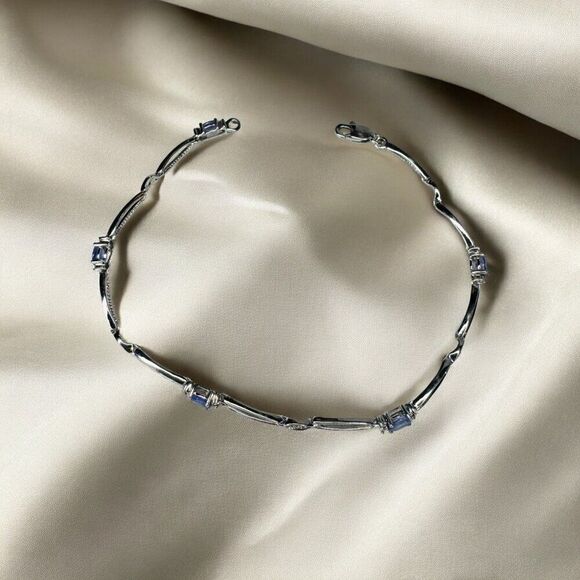 VINTAGE -10k Gold- Tanzanite & Diamond Bracelet - 7" -1CTTW- Tennis Style -3.5g - Picture 4 of 16